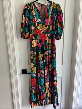 Karlie Teal Multi Floral Puff-Sleeve Maxi Dress